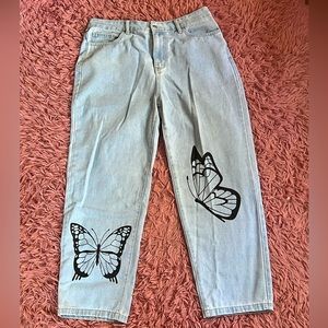 butterfly print mom jeans